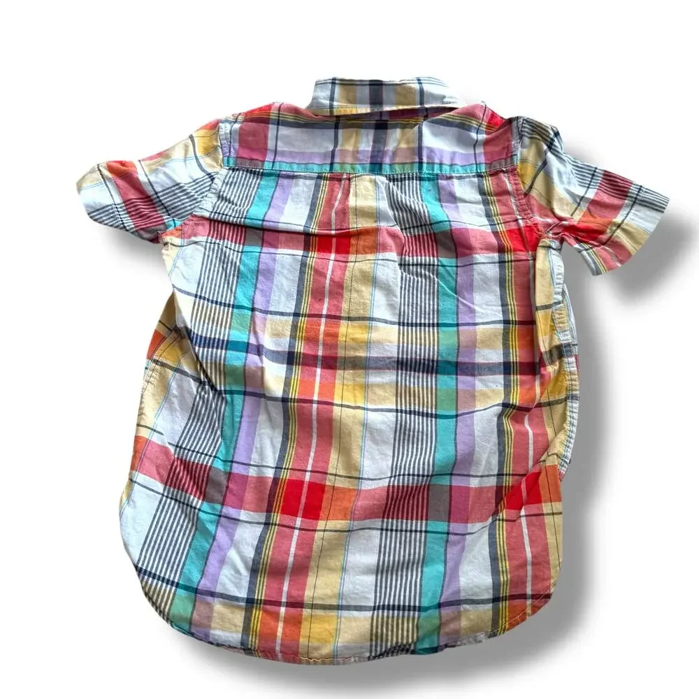Gap Kids Boys Plaid Short Sleeve Button Down Shirt Yellow Teal Orange Red Blue S